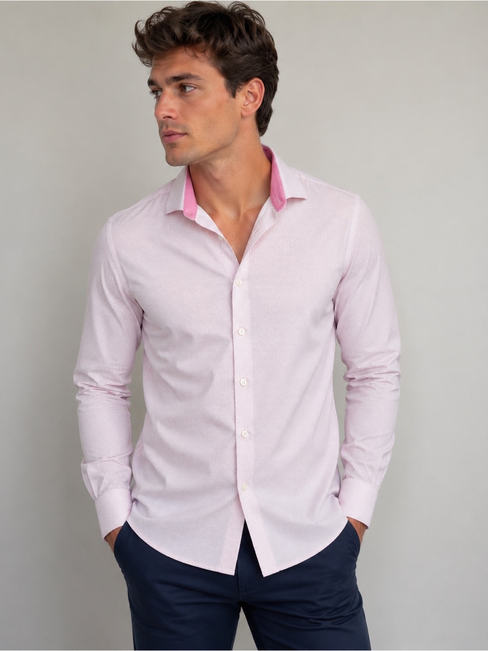 Perry Ellis‎ Slim Pink Dress Shirt with Contrast Collar